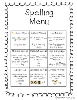 Preview of {FREE} Spelling Menu Choice Board