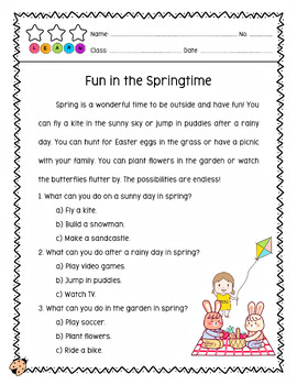 ★FREE★ Spring Fun ║ Reading Comprehension Passage Worksheets ║with Answers