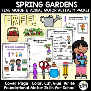 Preview of *FREE* Spring Gardens - Fine Motor & Visual Motor - Color, Write, Cut, Glue