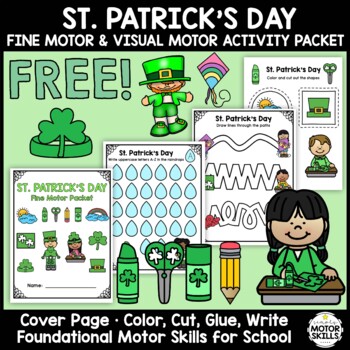 Preview of *FREE* St. Patrick's Day - Fine Motor & Visual Motor - Color, Write, Cut, Glue