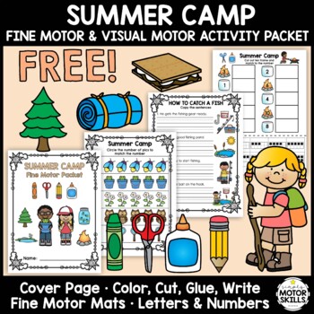 Preview of *FREE* Summer Camp - Fine Motor & Visual Motor - Color, Write, Cut, Glue