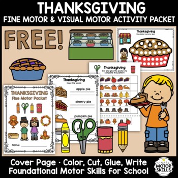 Preview of *FREE* Thanksgiving - Fine Motor & Visual Motor - Color, Write, Cut, Glue