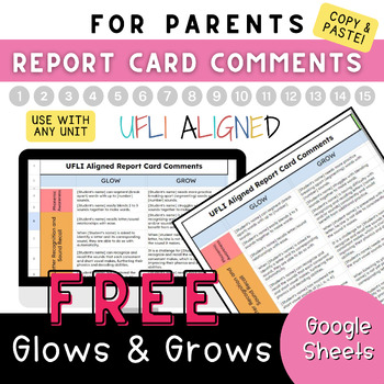 Preview of *FREE* UFLI Aligned Progress Report Card Comments *Google Sheets* copy/paste
