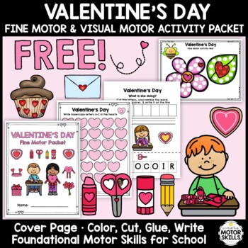 Preview of *FREE* Valentine's Day • Fine Motor & Visual Motor • Color, Write, Cut, Glue