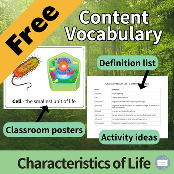 Preview of *FREE* Vocabulary Posters for Characteristics of Life - Middle School