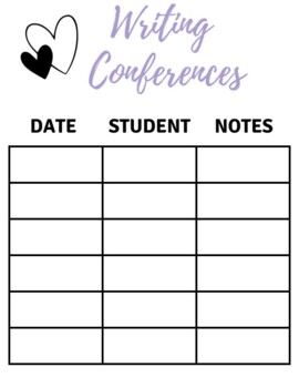 Preview of *FREE* Writing Conferences Note Taking Page