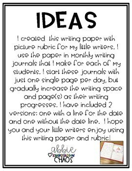 FREE} Primary Writing Journal Paper with Picture Rubric for