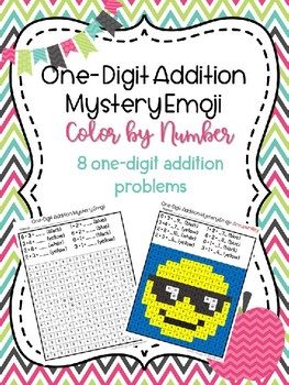 Preview of One-Digit Addition Mystery Emoji/Color by Number Picture