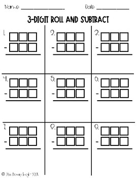 *freebie* 3-digit Roll And Subtract By Miss Primary Insight 