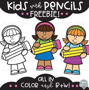 Kids with Pencils Clip Art