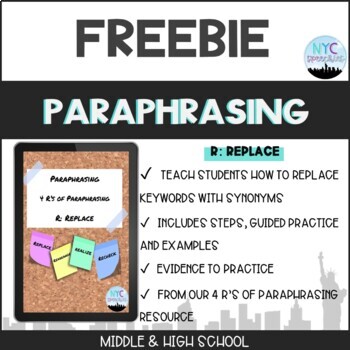 Preview of *FREEBIE* 4 R's of Paraphrasing- R: Replace