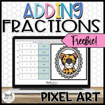 Preview of ⭐️FREEBIE⭐️ Adding Fractions with Like Denominators Mystery Picture Pixel Art