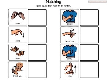Preview of *FREEBIE* American Sign Language Basics Matching Visual Vocabulary Set