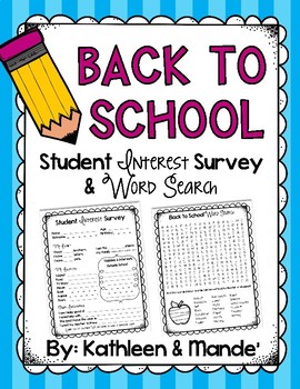 Preview of {FREEBIE} Back to School Word Search & Student Interest Survey
