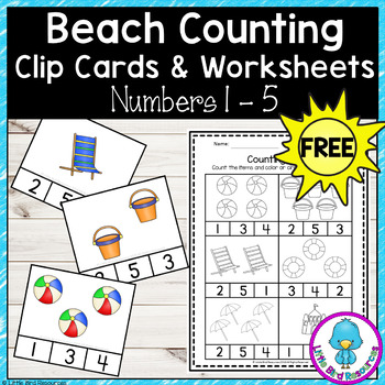 beach counting clip cards worksheets numbers 1 5 free tpt