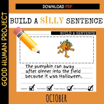 Preview of *FREEBIE* Build a Silly Sentence: OCTOBER | Writing Practice | Checklist