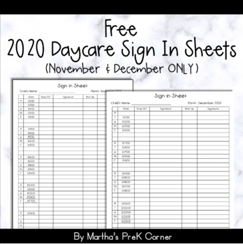 Child Care Sign In Sheet Teaching Resources TPT