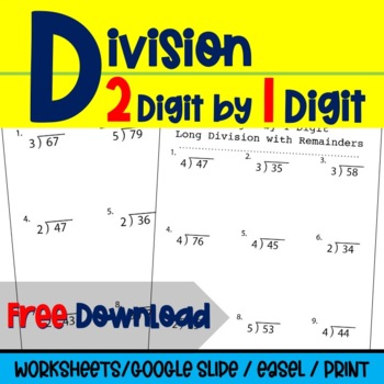 Preview of {FREEBIE} Dividing 2-Digit by 1-Digit Numbers - Long Division Worksheets