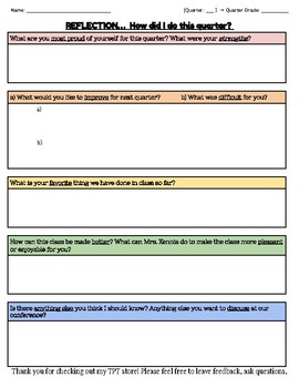 Preview of End of Quarter or Semester Reflection Freebie