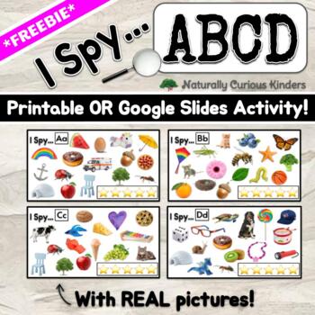 Preview of *FREEBIE* I Spy...ABCD with Real Pictures Google Slides Printable Game Alphabet