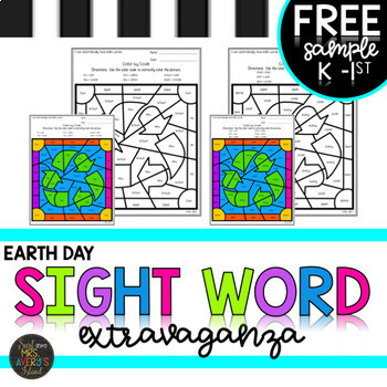 Preview of **FREEBIE** K-5 Earth Day Sight Words Color by Code Printables