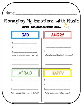 Managing My Emotions with Music by The Mindful Music Room | TpT