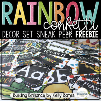 Preview of FREE PREVIEW Rainbow Confetti & Chalkboard Classroom Decor
