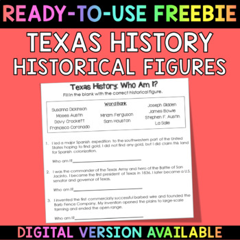 Preview of *FREEBIE* Texas History - Who Am I? Matching Activity