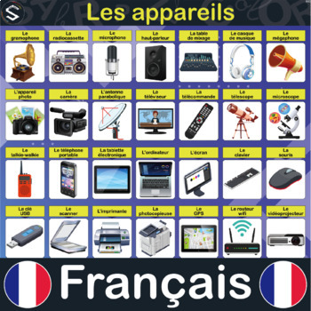 Preview of " FRENCH " DEVICES Vocabulary Large Posters, (LES APPAREILS)- 49 Noms Et Images.