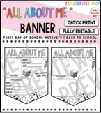 {EDITABLE} All About Me Flag Banner Bunting | First Day of