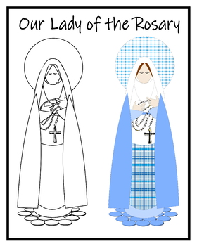 Preview of "Fabric Pattern Saints" Digital Coloring Sheet of "Our Lady of the Rosary" 
