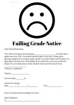 Preview of *****Failing Grade notice*****