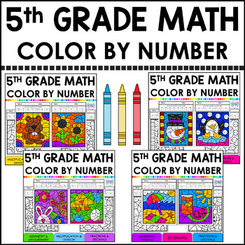Preview of 5th Grade Math Review Coloring Worksheets - Early Finishers Color By Code Bundle