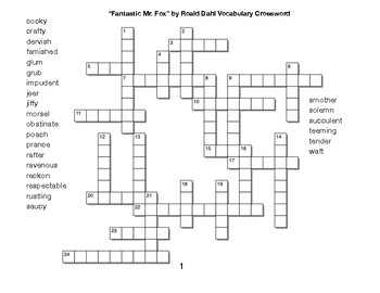 Fantastic Mr Fox﻿ by Roald Dahl Vocabulary Crossword by BAC Education