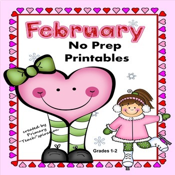 Preview of February Math and ELA No Prep Printable Worksheets - 1st 2nd Grade