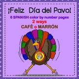 ¡Feliz Día del Pavo! SPANISH Color by number for Thanksgiv