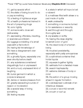 “Fever 1793” by Laurie Halse Anderson Vocabulary Chapters 20-24 Word Search