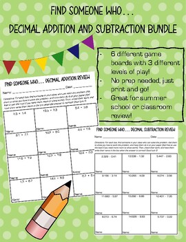 Preview of "Find Someone Who..." Decimal Addition/Subtraction Practice Bundle