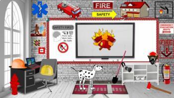 Preview of  Fire Safety Fire Prevention Bitmoji classroom/ agenda slide