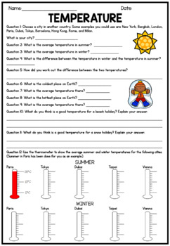 inquiry based temperature worksheet by pink tulip teaching