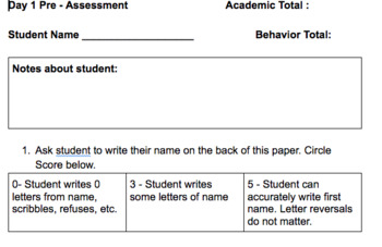 Preview of  First Day Pre-assessment - Academic and Behavioral, All materials included! 