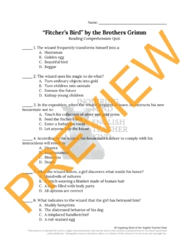 Fitcher's Bird by the Brothers Grimm Quiz
