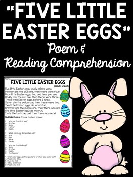 Preview of "Five Little Easter Eggs" Poem Reading Comprehension Worksheet Spring