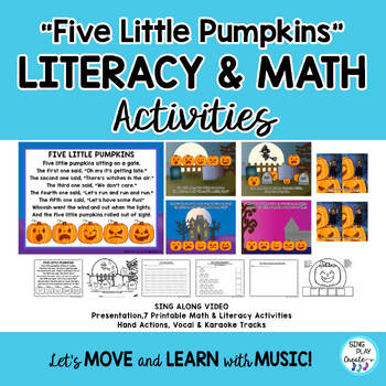 Preview of "Five Little Pumpkins" Song with Math & Literacy Activities