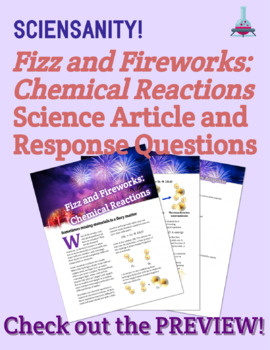 Preview of "Fizz and Fireworks: Chemical Reactions" article and reader response sheet