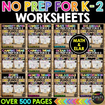 Preview of ⭐Flash Deal⭐K-2 No Prep Themed Activities MATH and ELAR Growing Bundle