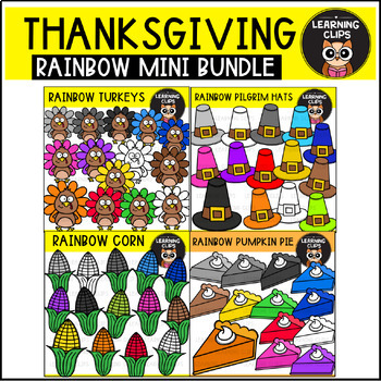 Preview of Rainbow Thanksgiving Bundle Clipart {Learning Clips Clipart}