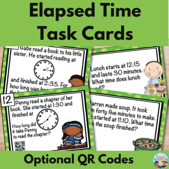 Preview of Elapsed Time Task Cards With Optional QR Codes