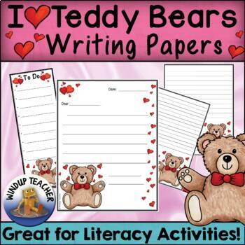 Preview of Teddy Bear Lined Writing Paper - Color & B&W Activity Sheets for Valentine's Day