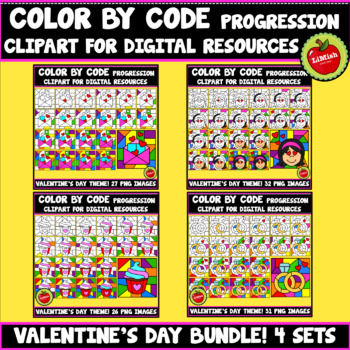 Preview of Color By Code Progression Clipart Bundle (Valentine's Day)